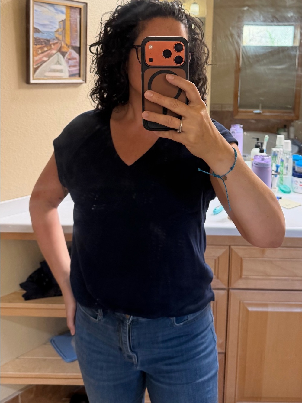 Jessica Simpson Navy V-Neck Short Sleeve Top